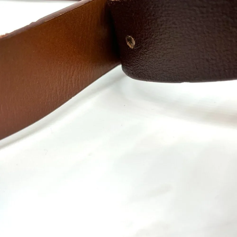 TALBOTS LEATHER BELT Brown Genuine Leather Silver Oval Buckle Large USA